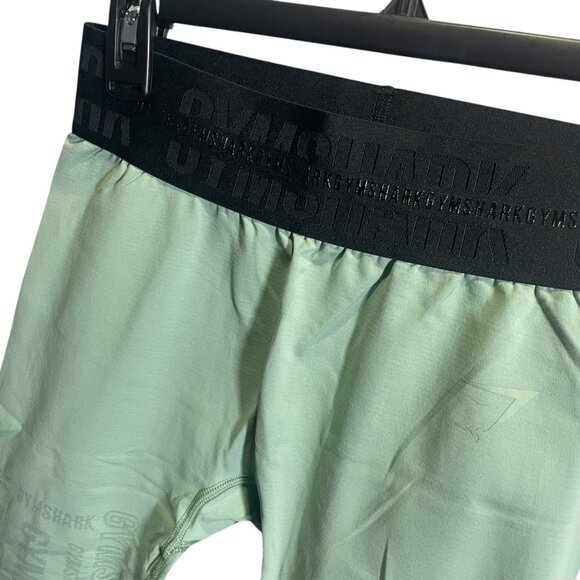 Gymshark Pants - Gymshark Medium Green Leggings Black Waistband Stretchy Logo Design